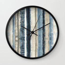 Distressed Blue and White Watercolor Stripe Wall Clock