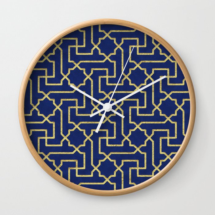Navy Blue & Gold Moroccan Mosaic Pattern Wall Clock