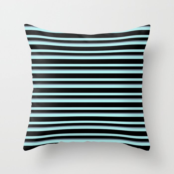 Turquoise, Black, and Slate Gray Colored Stripes Pattern Throw Pillow