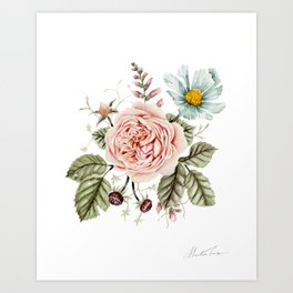 Rose and Foxglove Watercolor Florals Art Print