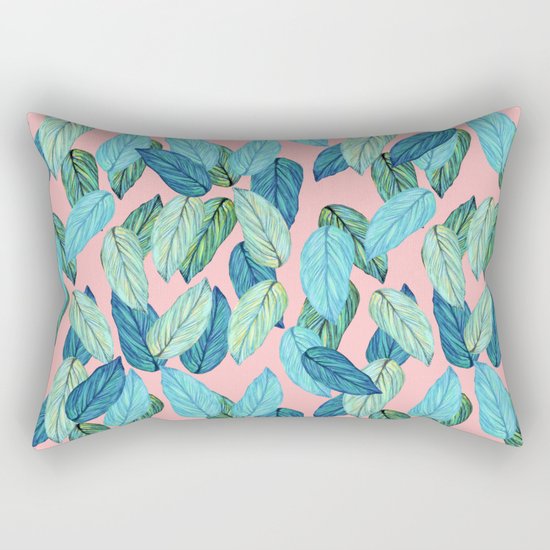 Tropical leaves on Pink Rectangular Pillow