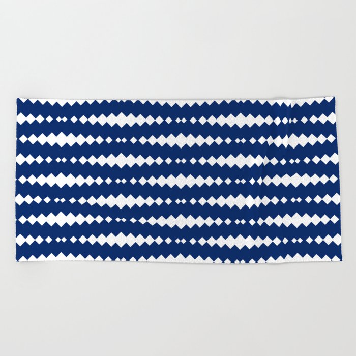 Blue and White Geometric Horizontal Striped Pattern Beach Towel