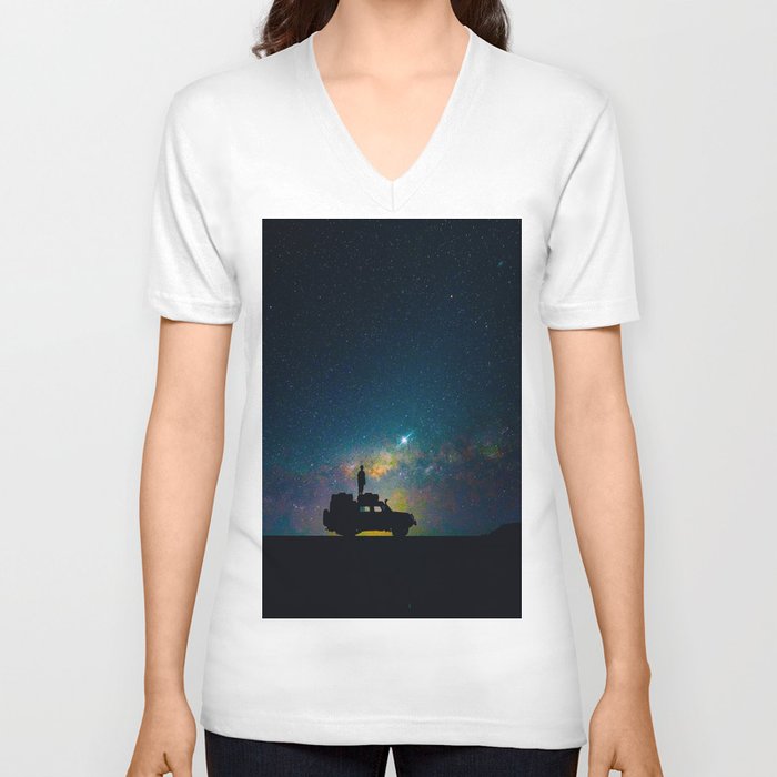 Australian Outback At Night Star Night Sky Milky Way Galaxy Colorful Unisex V Neck By Enshape