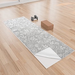 Light Grey And White Eastern Floral Pattern Yoga Towel