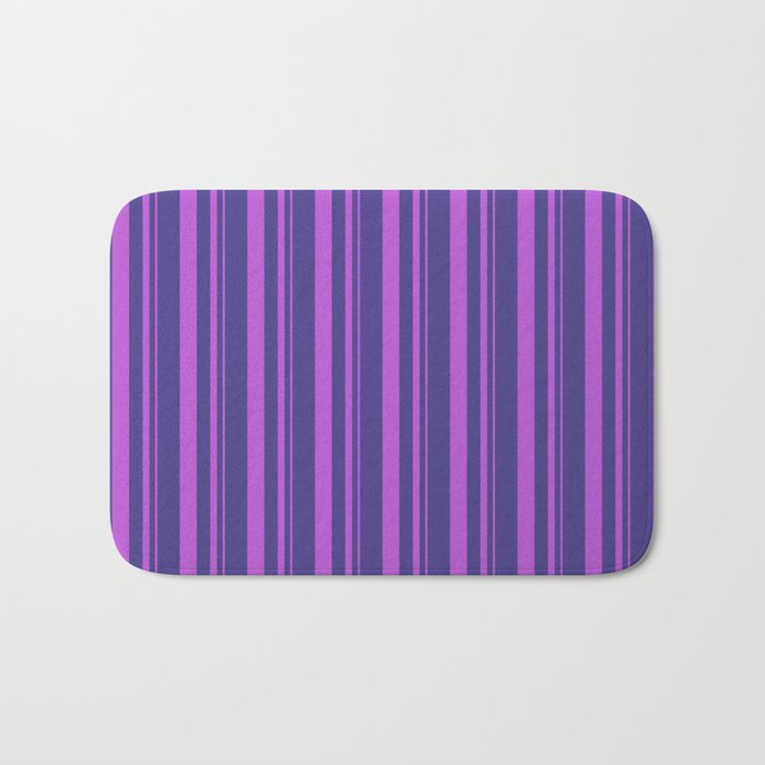 Orchid and Dark Slate Blue Colored Lines Pattern Bath Mat