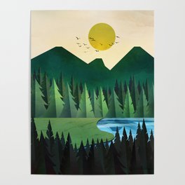 Sunny day near the clear forest lake Poster