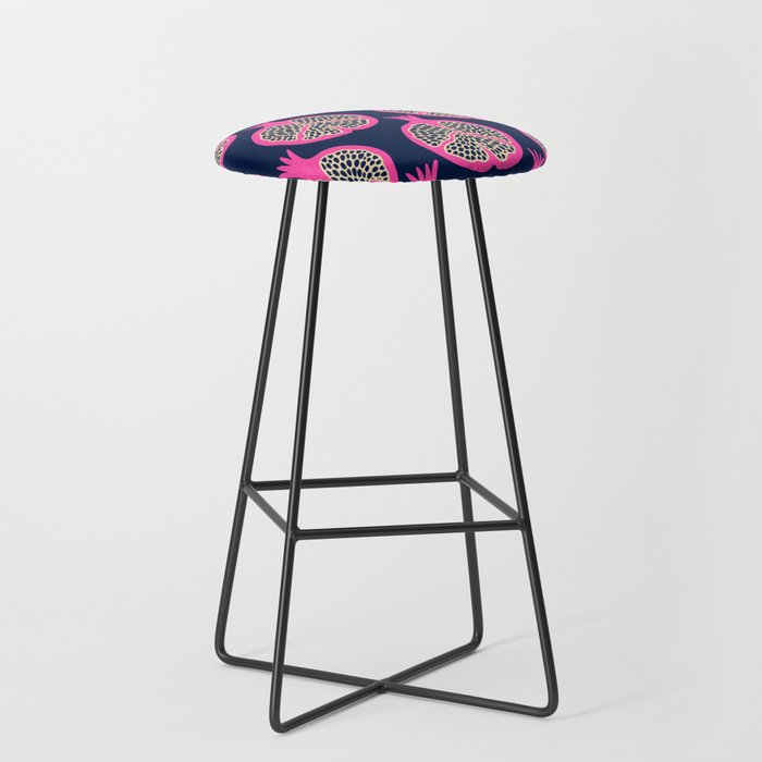 POMEGRANATES in PINK AND SAND ON DARK BLUE Bar Stool