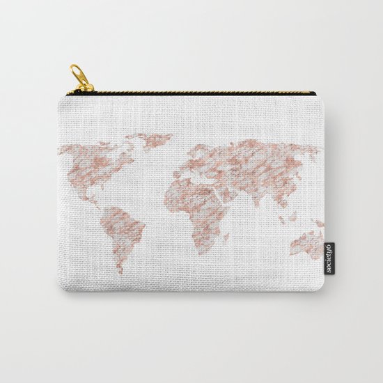 World Map Rose Gold Marble Carry-All Pouch