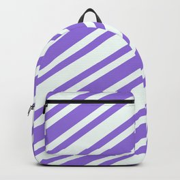 [ Thumbnail: Purple and Mint Cream Colored Pattern of Stripes Backpack ]