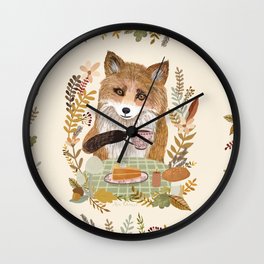 Fox with coffee in Autumn Wall Clock | Animal, Cozy, Foxes, Season, Tea, Vintage, Autumn, Coffee, Country, Cream 