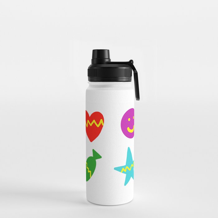 Happy Valentines Day : Heart, Star, Candy and Smile Emojie Water Bottle