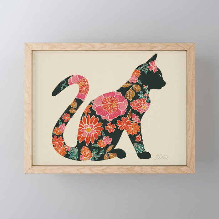 Floral Cat Sitting - Tropical Framed Mini Art Print