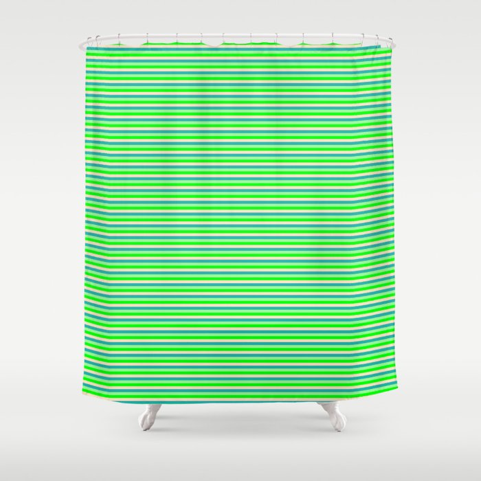 Lime, Bisque, Light Sea Green, and Green Colored Striped/Lined Pattern Shower Curtain