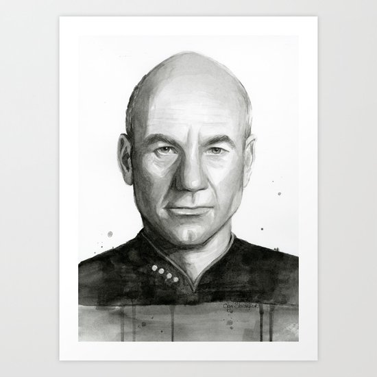 Captain Picard Watercolor Portrait Art Print