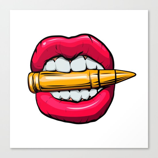bullet in mouth. Canvas Print