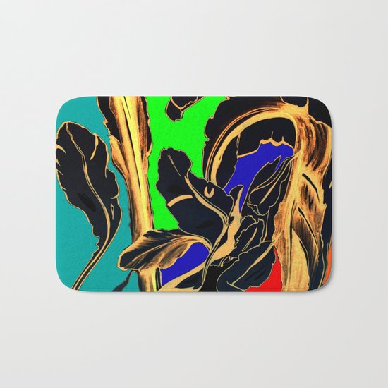 Blue Green Orange Black and Gold, Stand Up Red Bath Mat