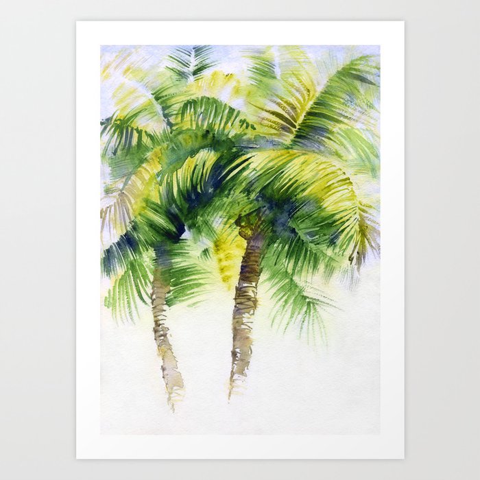 Watercolor Painting With Tropical Palm Trees, Painted In India Art Print By Eugeniam | Society6