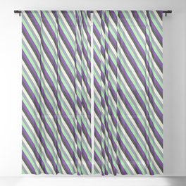 [ Thumbnail: Eyecatching Beige, Slate Gray, Light Green, Indigo, and Black Colored Lined Pattern Sheer Curtain ]