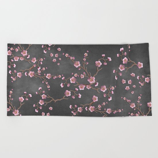 SAKURA LOVE - GRUNGE BLACK Beach Towel
