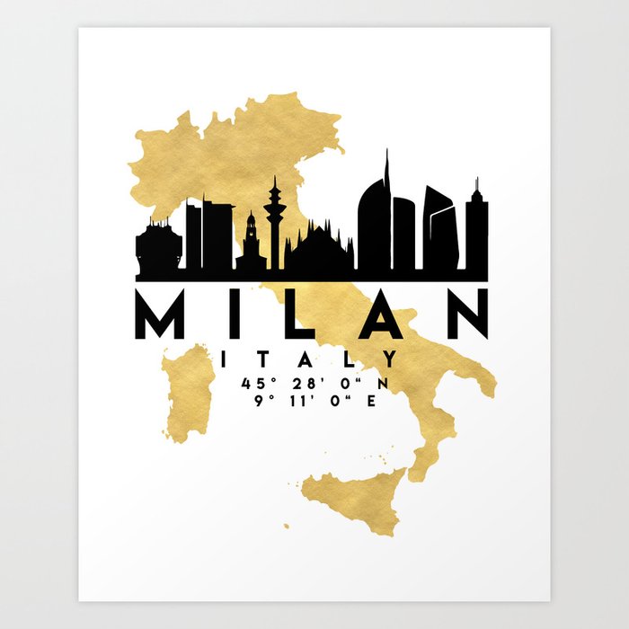 MILAN ITALY SILHOUETTE SKYLINE MAP ART Art Print