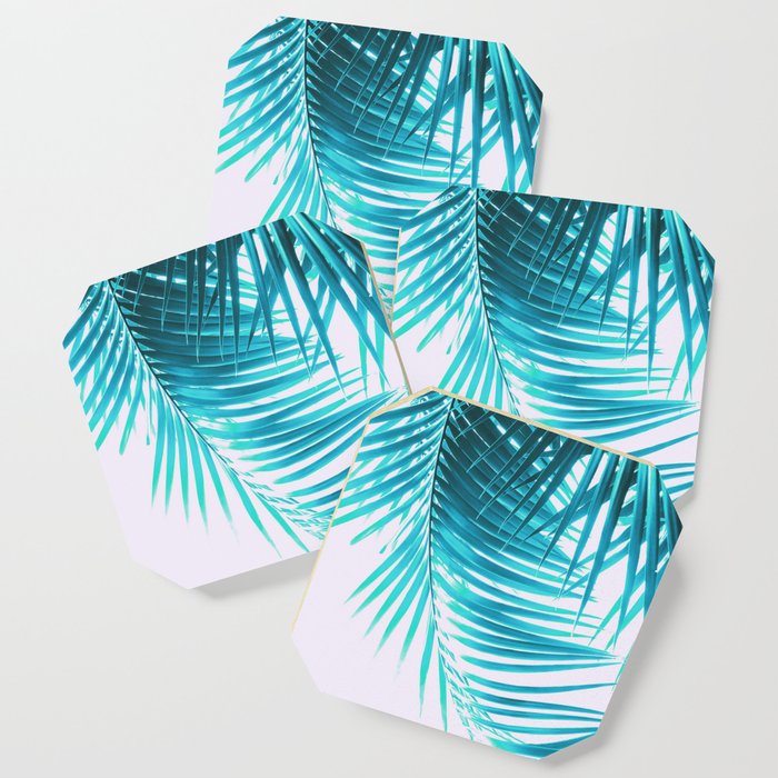 Palm Leaves Turquoise Summer Vibes #1 #tropical #decor #art #society6 Coaster