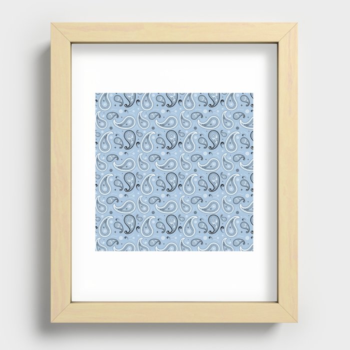 Black and White Paisley Pattern on Pale Blue Background Recessed Framed Print