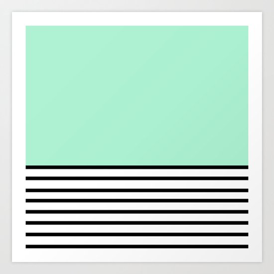 Fresh Mint Black and White stripes pattern Art Print