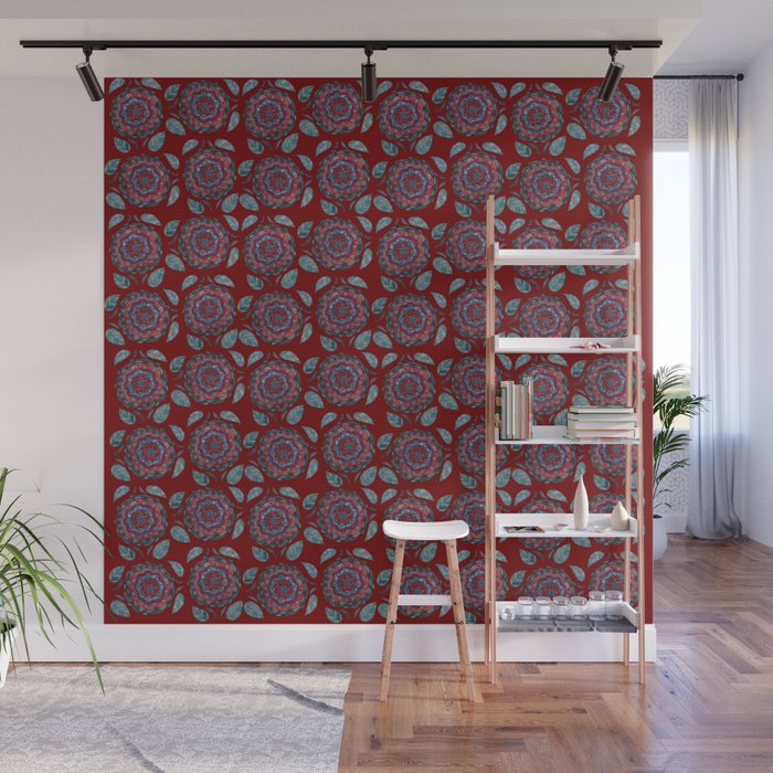 Blood Teal Mandala Wall Mural by riverofserenity | Society6
