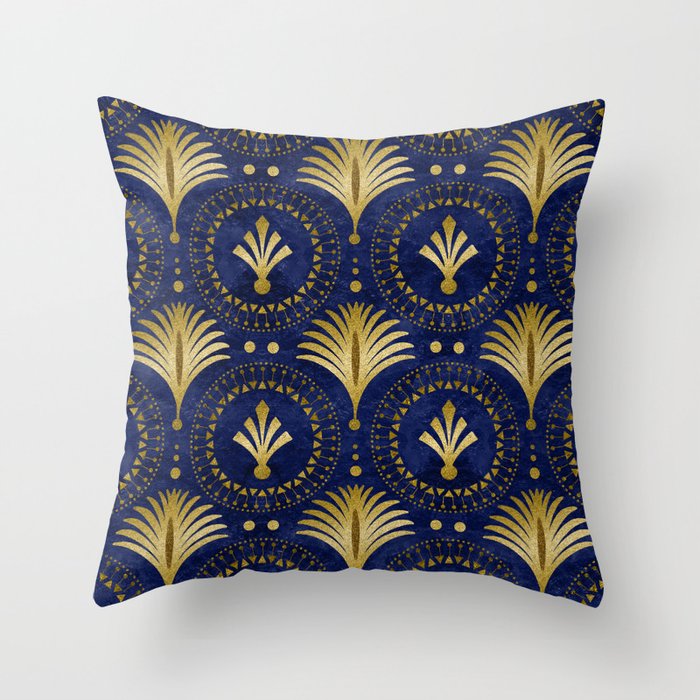 Art Deco Blue And Gold Luxury Throw Pillow