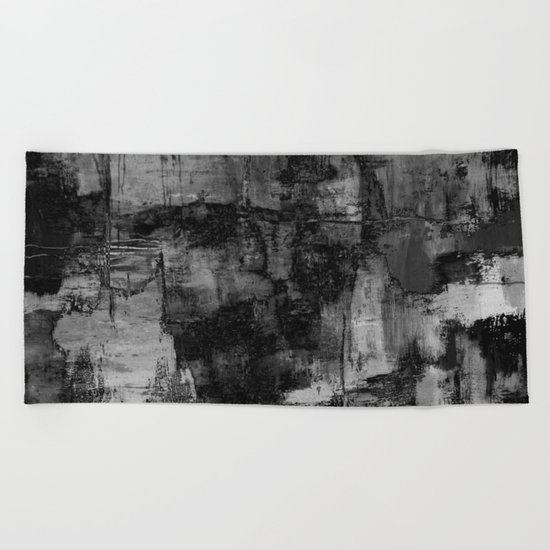 Crackled Gray - Black, white and gray, grey textured abstract Beach Towel