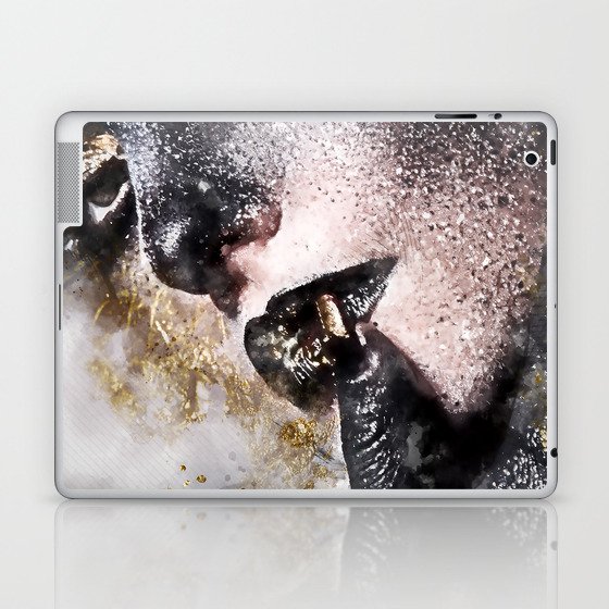 Beautiful Abstract Black and Gold Woman Portrait Laptop & iPad Skin
