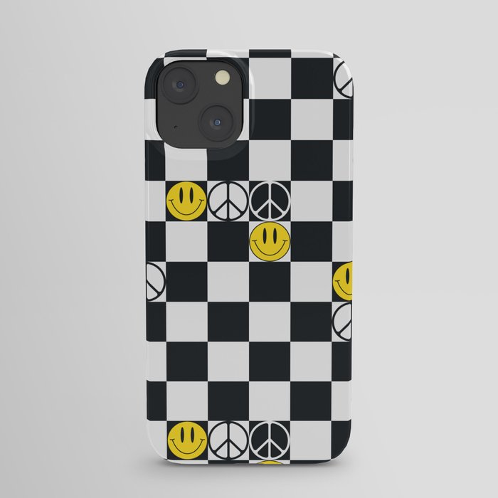 Checkered Smiley Face & Peace Sign iPhone Case