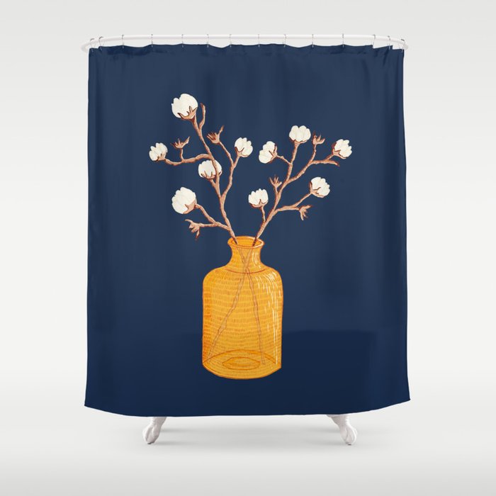 Still life - Cotton branches in a ochre vase Shower Curtain