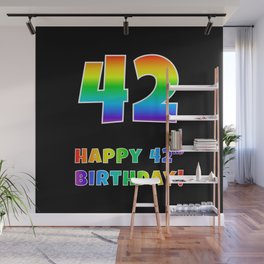 [ Thumbnail: HAPPY 42ND BIRTHDAY - Multicolored Rainbow Spectrum Gradient Wall Mural ]