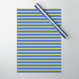 [ Thumbnail: Royal Blue & Yellow Colored Lined/Striped Pattern Wrapping Paper ]