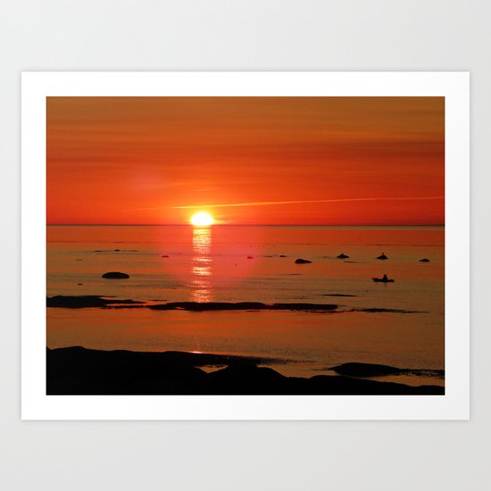 Kayaker and the Setting Sun Art Print