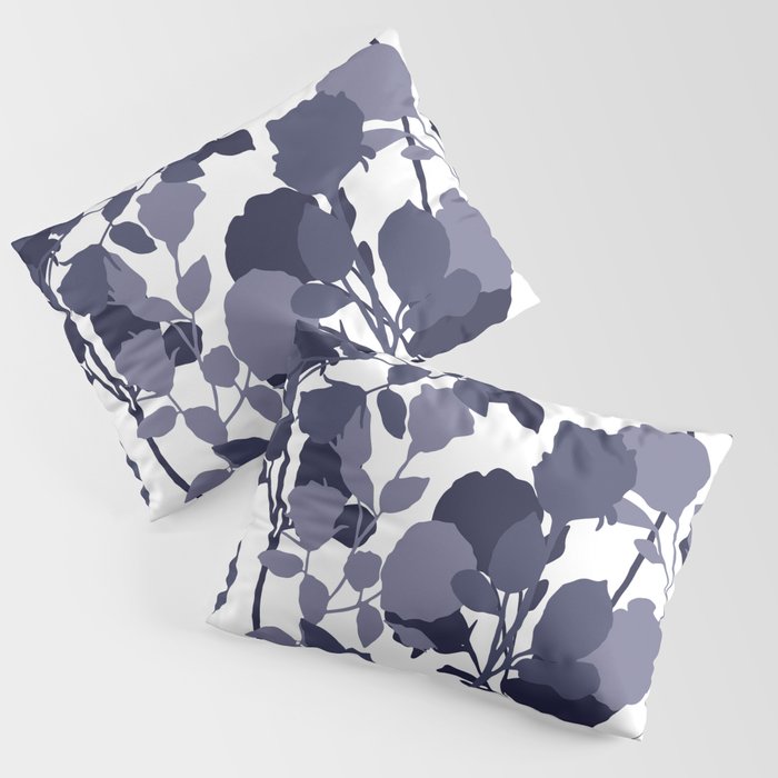 Abstract Silhouette Roses Art in Navy Blue Pillow Sham