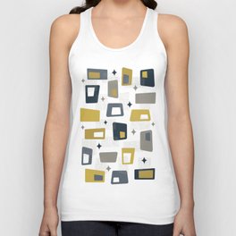 Atomic Age - Mid Century Modern Blocks in Navy Blue, Grey, Mustard Yellow and Beige Unisex Tank Top