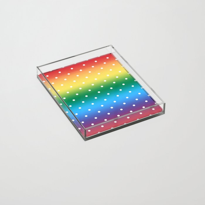 Small White Polka Dots on a Rainbow Acrylic Tray by MomsBoxerShorts Sharon  Schwalbe