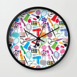make up collection background (seamless pattern, beauty and makeup design) Wall Clock