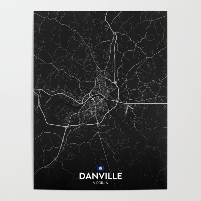 Danville, Virginia, United States - Dark City Map Poster