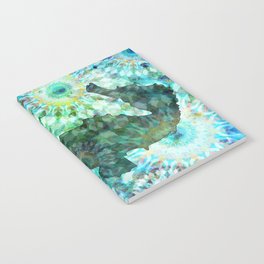 Blue Mandala Seahorse - Beach Fish Art Notebook