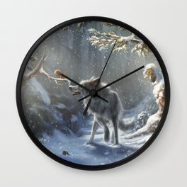 Friends: Wolf & Squirrel in Winter Wall Clock