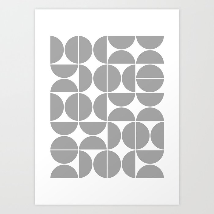 Mid Century Modern Geometric 04 Grey Art Print