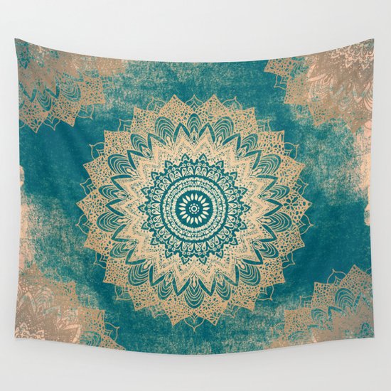 GOLD BOHOCHIC MANDALA IN GREENS Wall Tapestry