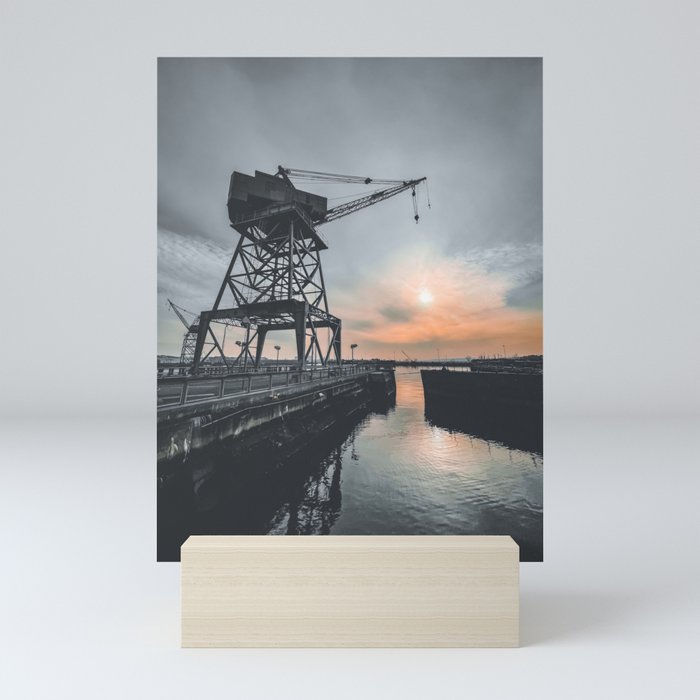 Industrial crane at sunset in Brooklyn Red Hook in New York City Mini Art Print