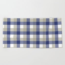 Gingham Plaid Pattern (navy blue/tan/white) Beach Towel