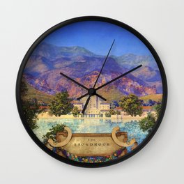 Broadmoor Hotel, Colorado Springs landscape by Maxfield Parrish Wall Clock | Oldwest, Hotel, Saltlake, Villa, Painting, Denver, Lake, Aspen, Bluesky, Mountainrange 