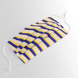 [ Thumbnail: Yellow, Blue, and Bisque Colored Stripes Pattern Face Mask ]