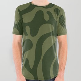 Mid Century Modern Curl Lines Pattern - Dark Green  All Over Graphic Tee